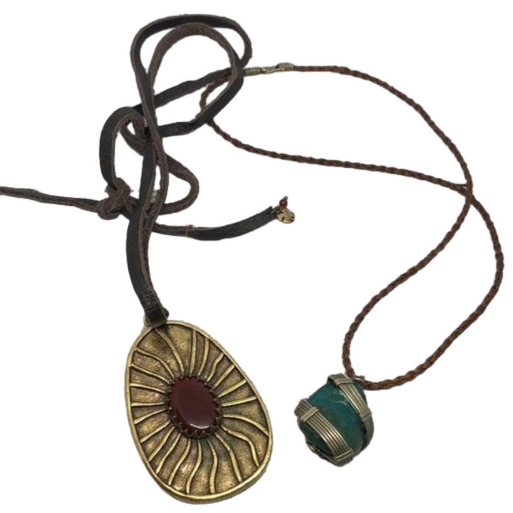 Curated bundle suede cord lucky brand necklace artisan stone pendant necklace